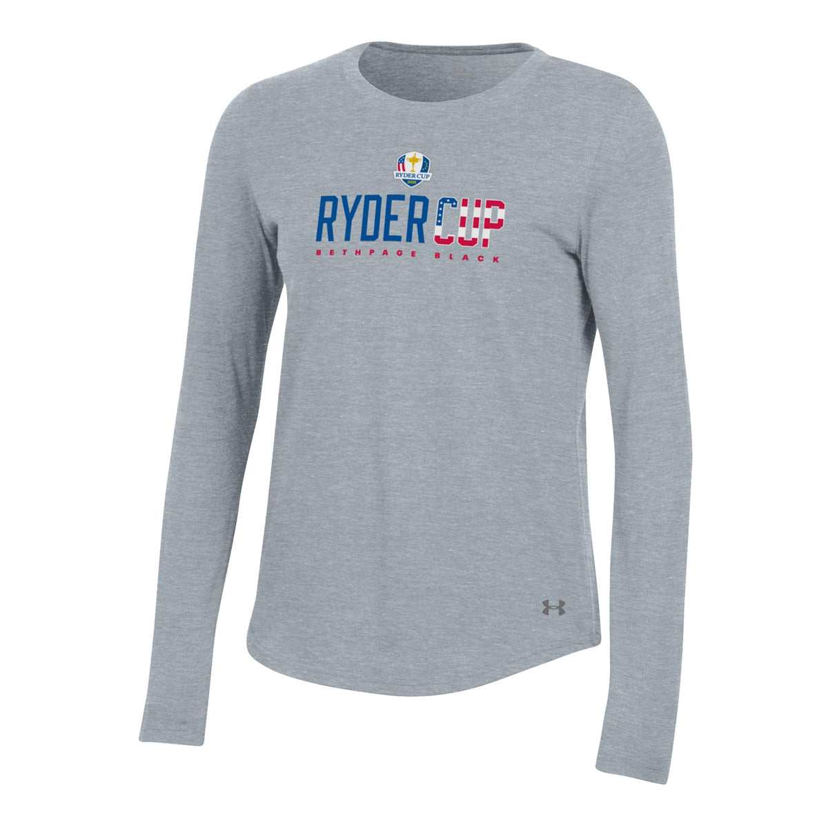 Under Armour 2025 Ryder Cup Women&#39;s Long Sleeve Performance Cotton T-Shirt in Steel Heather - Front View