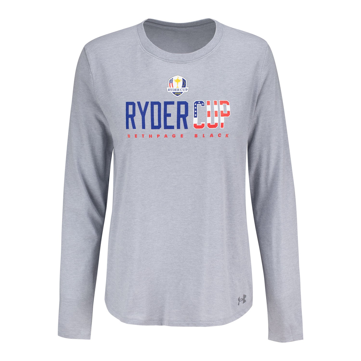 Under Armour 2025 Ryder Cup Women's Long Sleeve Performance Cotton T-Shirt in Steel Heather - Front View