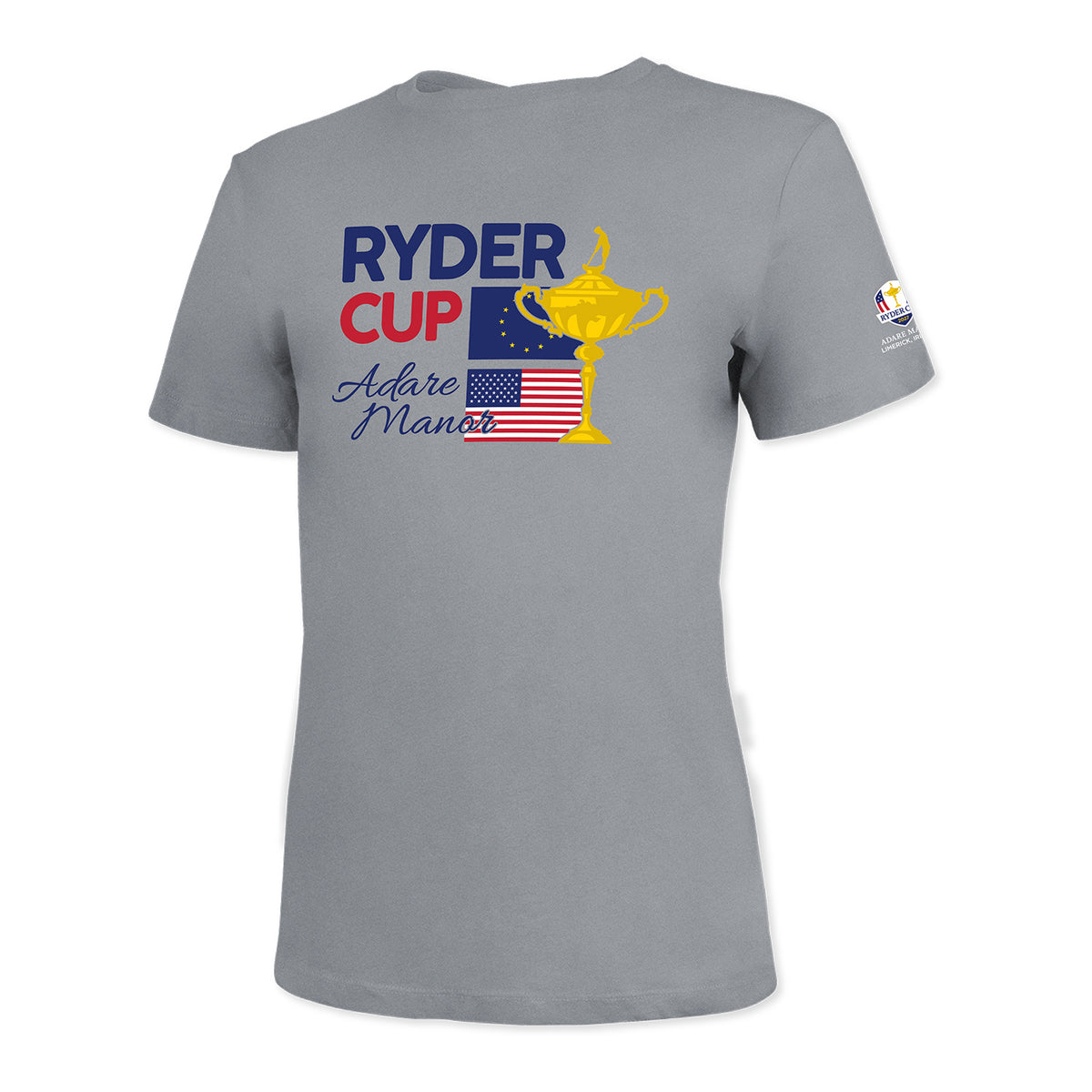 Ahead 2027 Ryder Cup Ladies Flags and Trophy T-Shirt in Heather Grey - Front