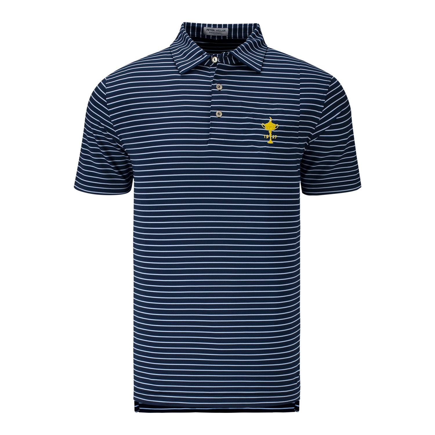 Peter Millar Drum Stripe Jersey Polo in Navy- Front View