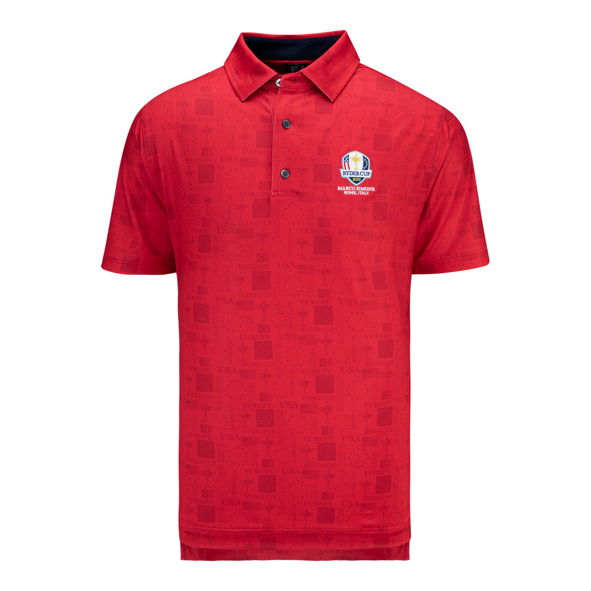 FootJoy 2023 Ryder Cup Tonal Print Lisle Polo in Red- Front View