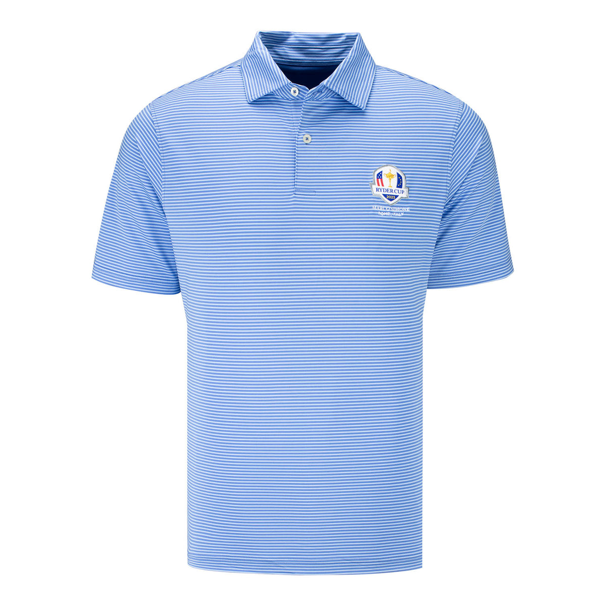 Fairway &amp; Greene 2023 Ryder Cup Owens Stripe Polo in Blue- Front View