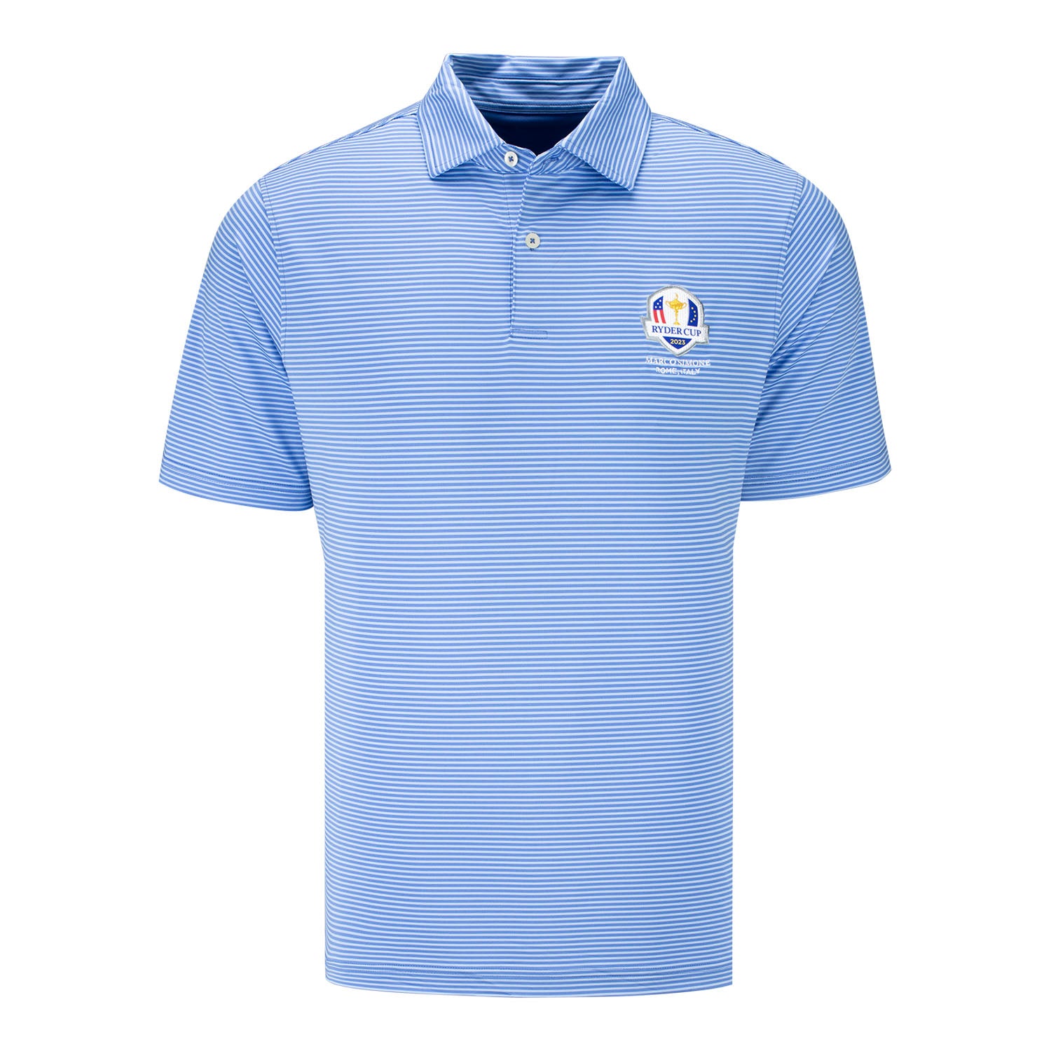 Fairway & Greene 2023 Ryder Cup Owens Stripe Polo in Blue- Front View