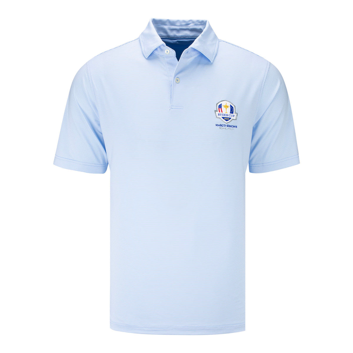 Fairway &amp; Greene 2023 Ryder Cup Mini Stripe Jersey Polo in Blue- Front View