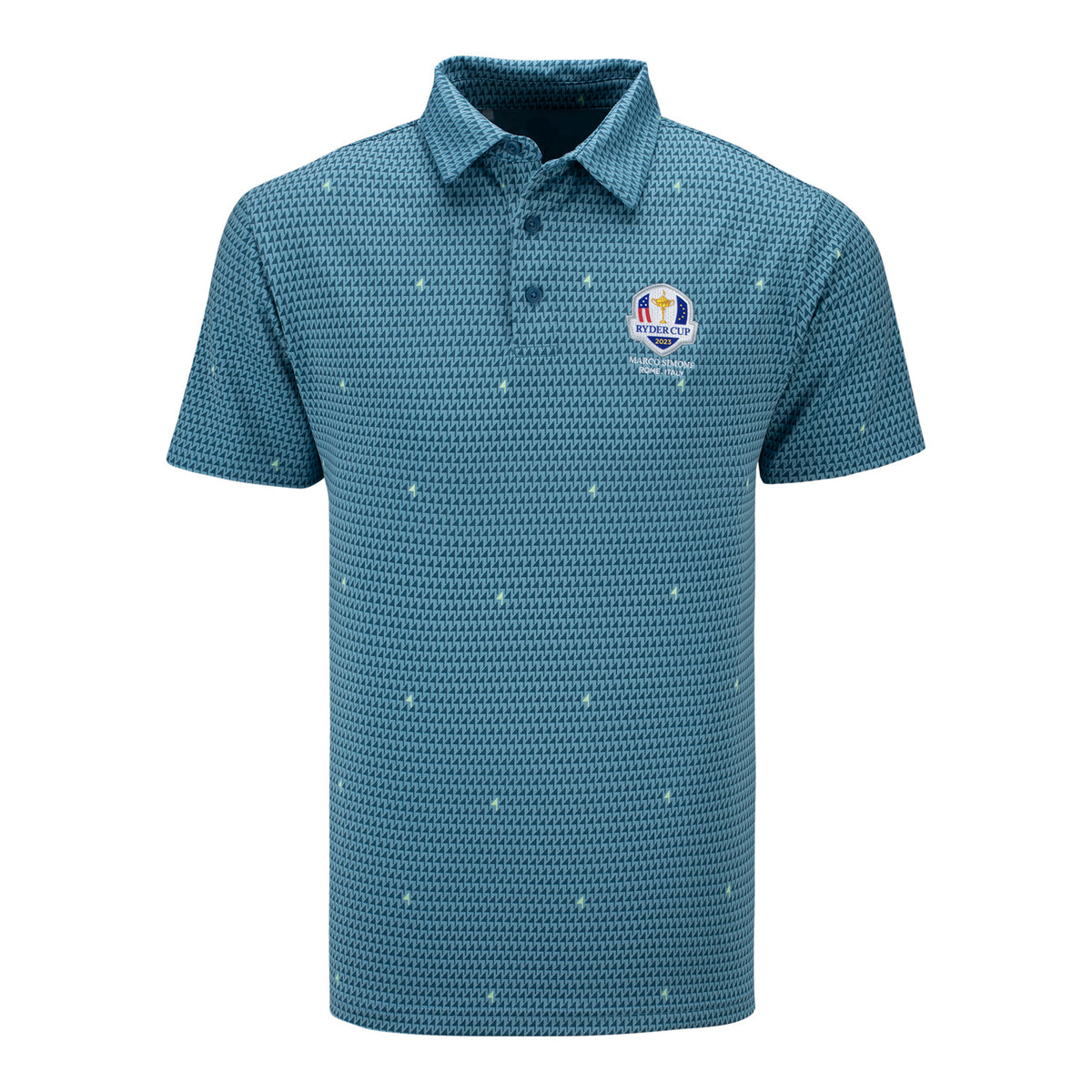 Under Armour 2023 Ryder Cup Playoff Pin Flag Polo in Static Blue- Front View