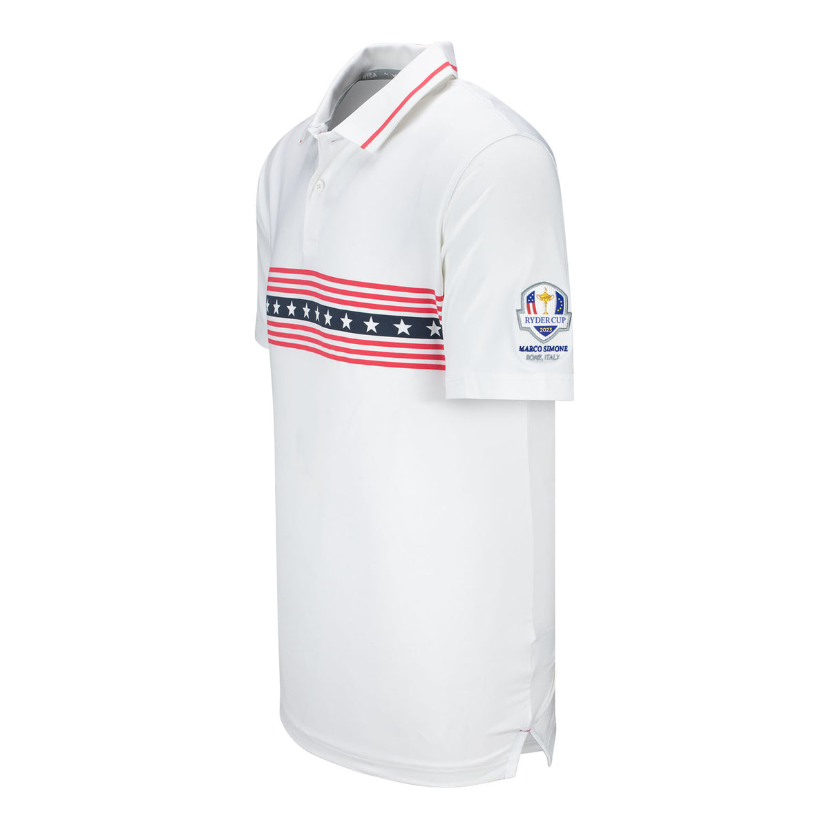 Puma Golf 2023 Ryder Cup Men&#39;s Volition Freedom Stripe Golf Polo - Angled Left Side View