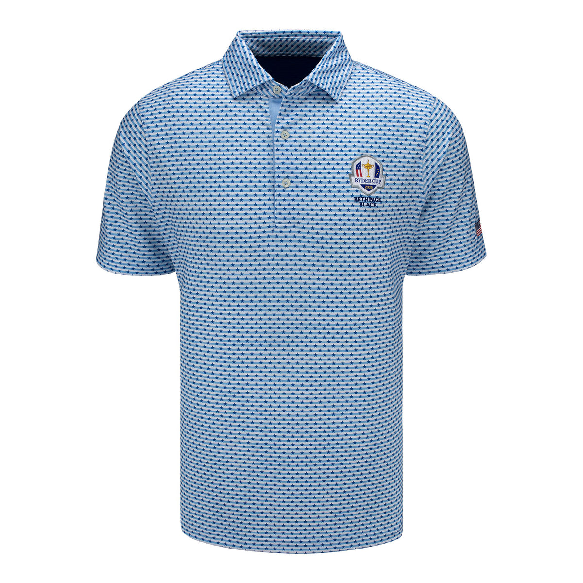 Fairway &amp; Greene 2025 Ryder Cup Stars and Stripes Pattern Polo in Bluff - Front View