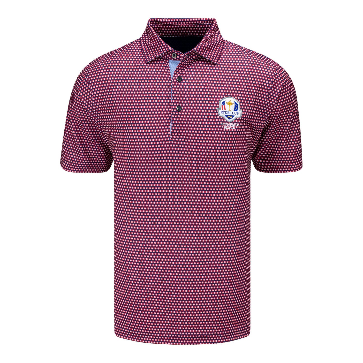 Fairway & Greene Starburst Pattern Polo in Navy and Red - Front View