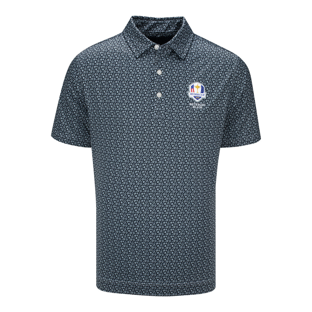 FootJoy 2025 Ryder Cup Micro Floral Print Polo in Black and White - Front View