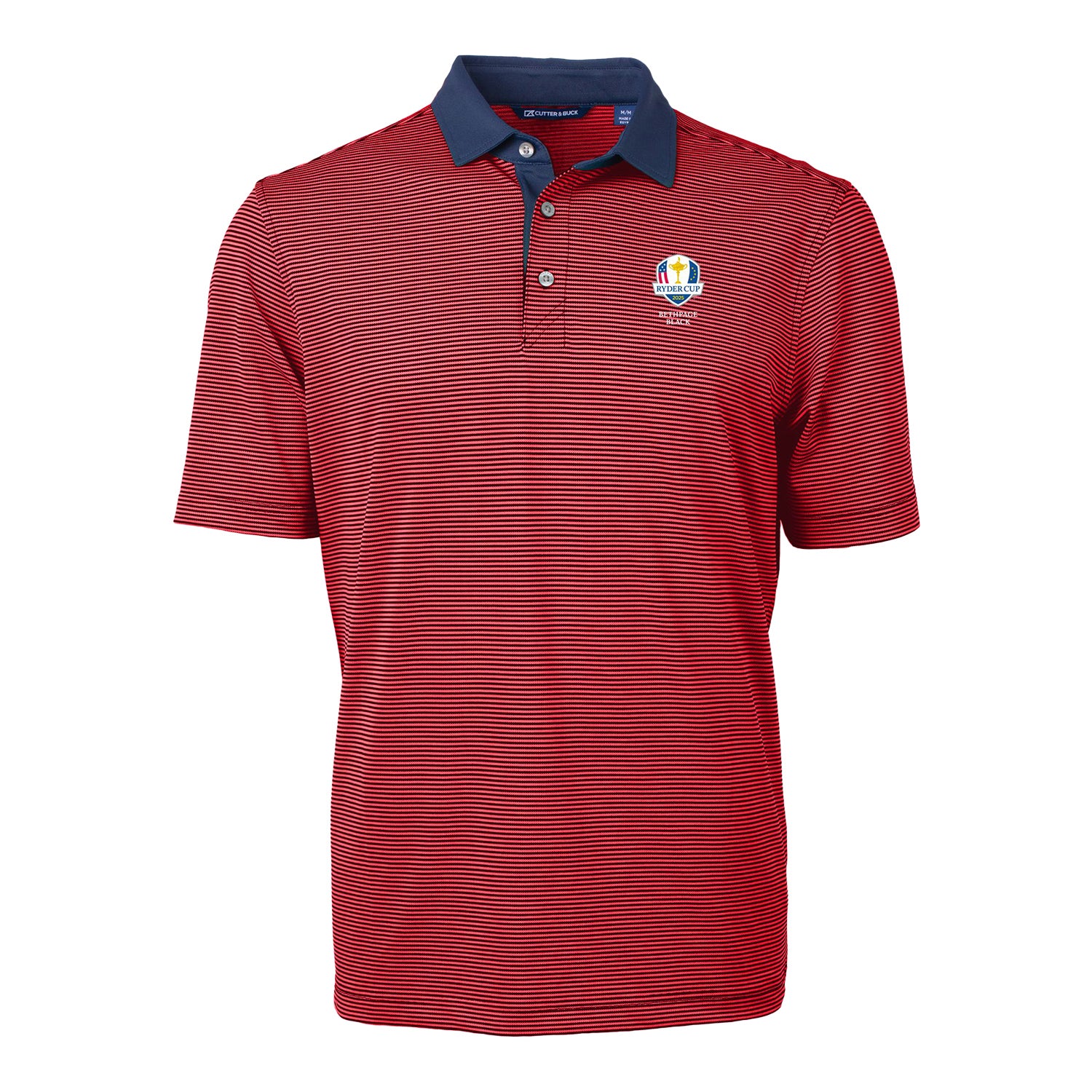 Cutter & Buck 2025 Ryder Cup Virtue Microstripe Polo in Red and Navy