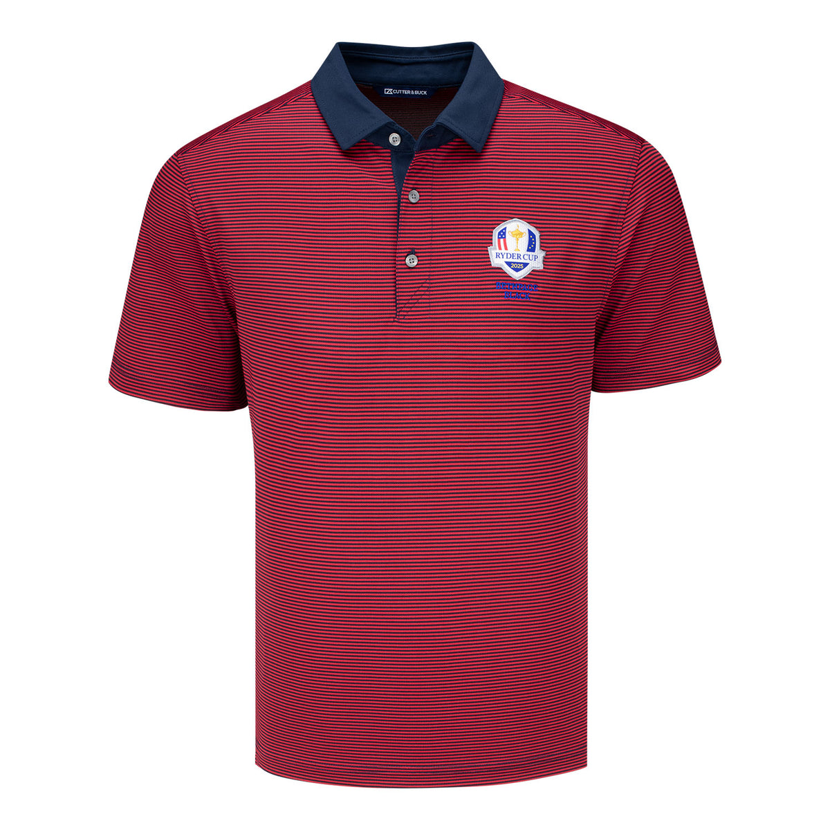 Cutter &amp; Buck 2025 Ryder Cup Virtue Microstripe Polo in Red and Navy - Front View