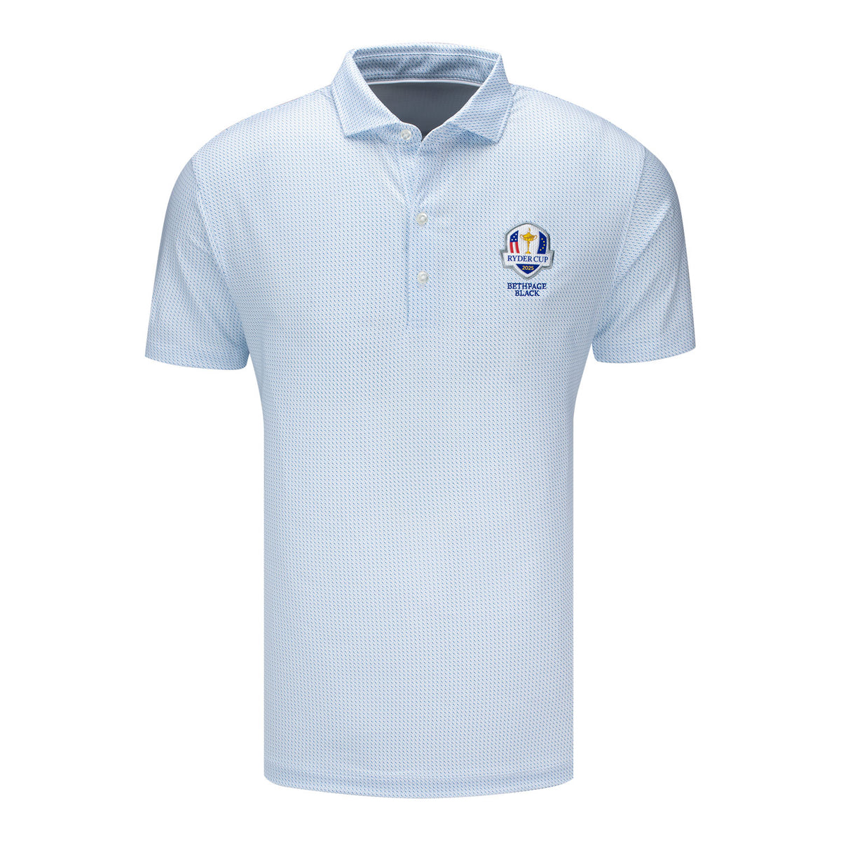Johnnie-O 2025 Ryder Cup Tee Time Polo in Barrels Blue - Front View