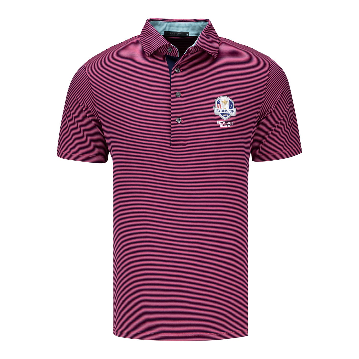 Greyson 2025 Ryder Cup Saranac Polo in Maltese Blue and Lotus - Front View