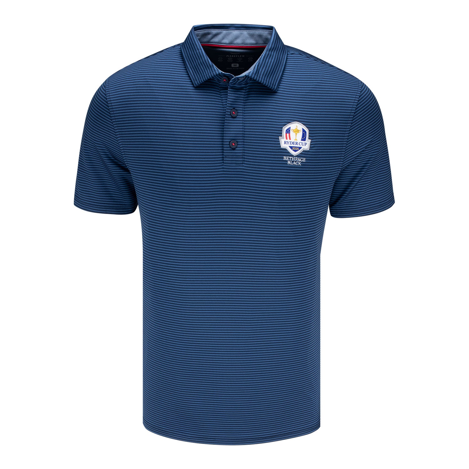 Flag & Anthem 2025 Ryder Cup Naples Mini Stripe Polo in Navy and Blue - Front View