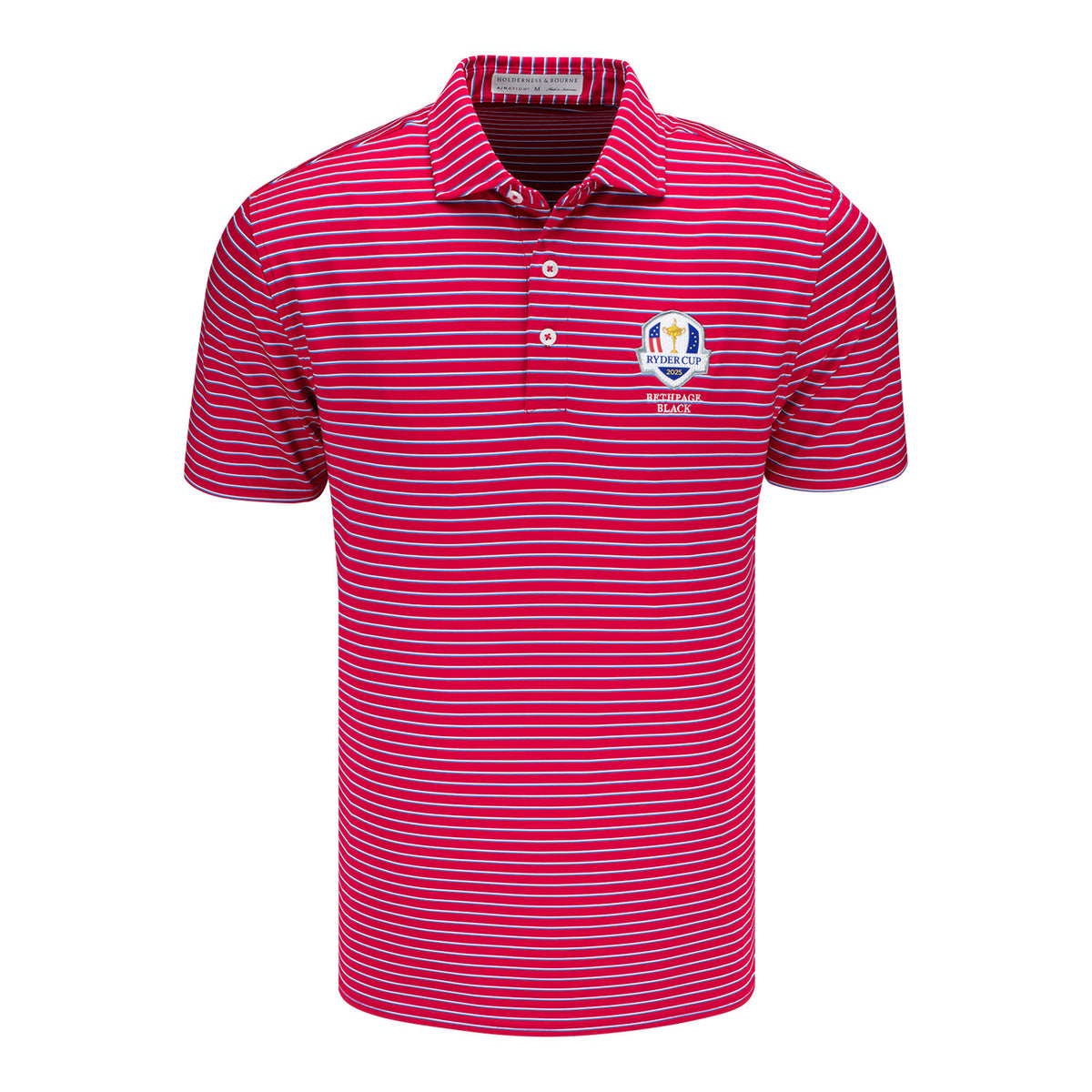 Holderness &amp; Bourne 2025 Ryder Cup Springer Stripe Polo in Red - Front View