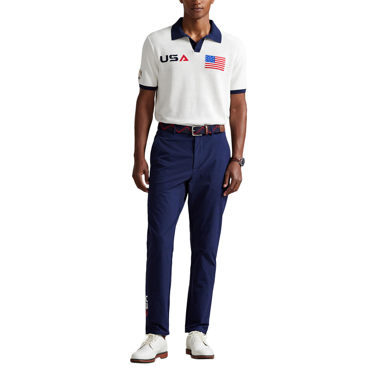 Ralph Lauren 2025 Ryder Cup Performance Pique Polo in Ceramic White - Modeled Full View