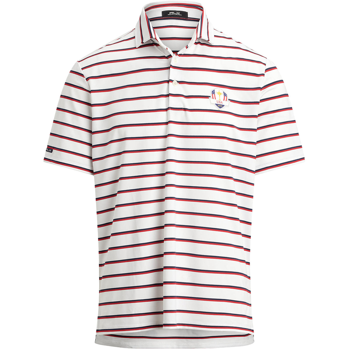 Ralph Lauren 2025 Ryder Cup Team U.S. Performance Multistripe Polo Shirt in Ceramic White Multi - Front View