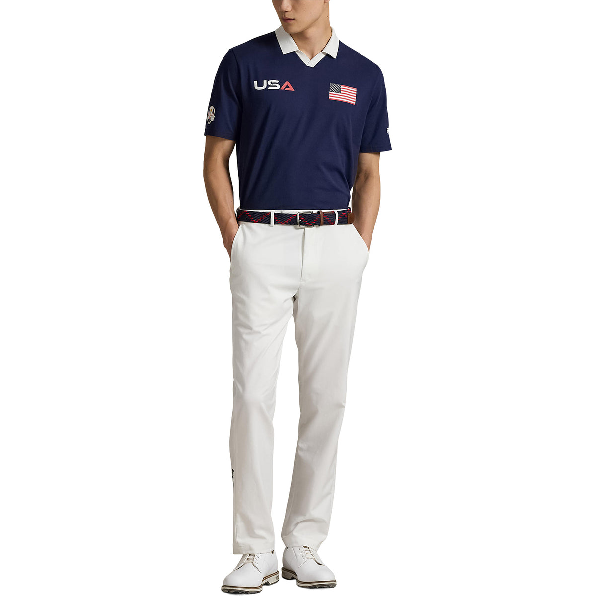 Ralph Lauren 2025 Ryder Cup Performance Pique Polo in Refined Navy - Modeled Full View