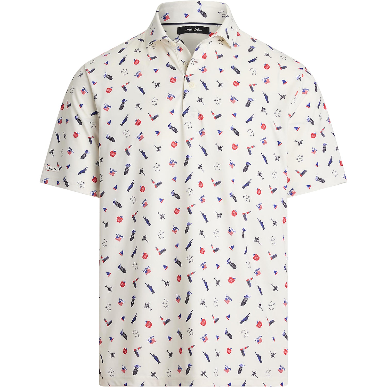 Ralph Lauren 2025 Ryder Cup Performance Scatter Polo Shirt in Ceramic White Multi - Front View