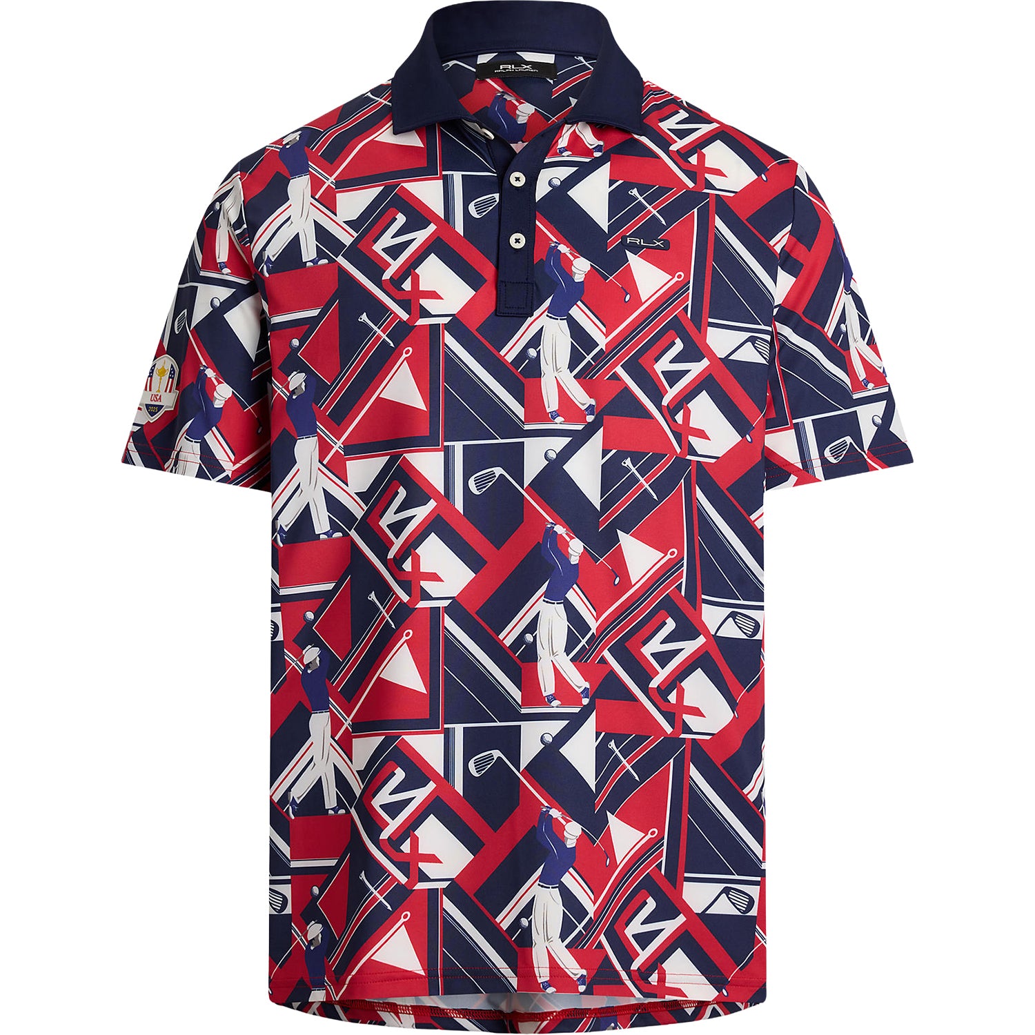 Ralph Lauren 2025 Ryder Cup Performance Fan Polo Shirt in Refined Navy Multi - Front View
