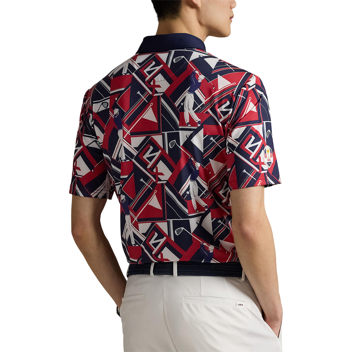Ralph Lauren 2025 Ryder Cup Performance Fan Polo Shirt in Refined Navy Multi - Modeled Back View