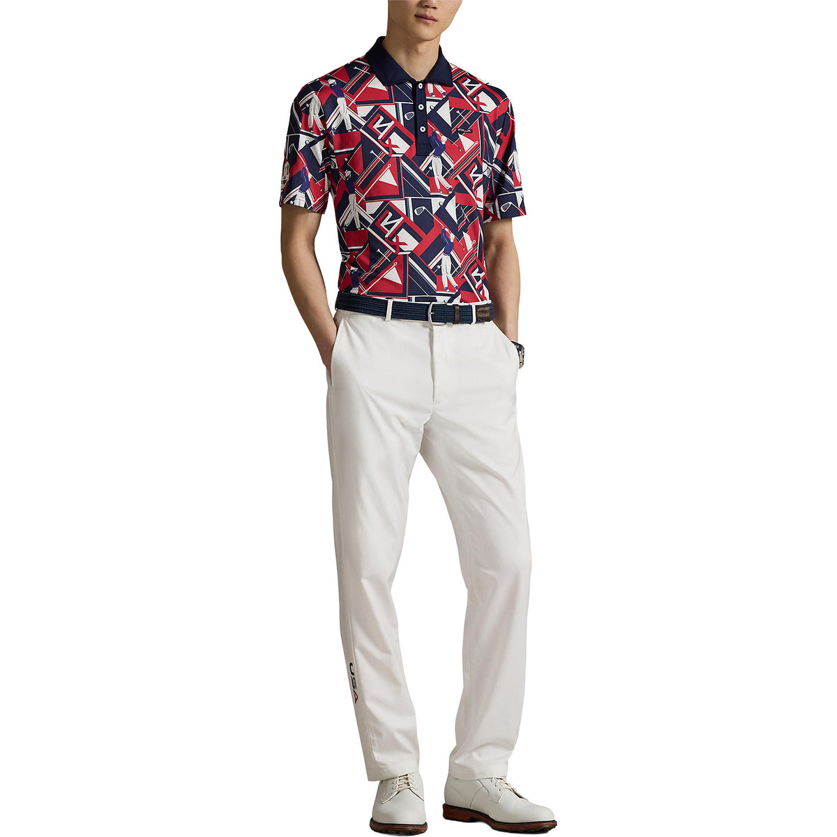 Ralph Lauren 2025 Ryder Cup Performance Fan Polo Shirt in Refined Navy Multi - Modeled Full Body