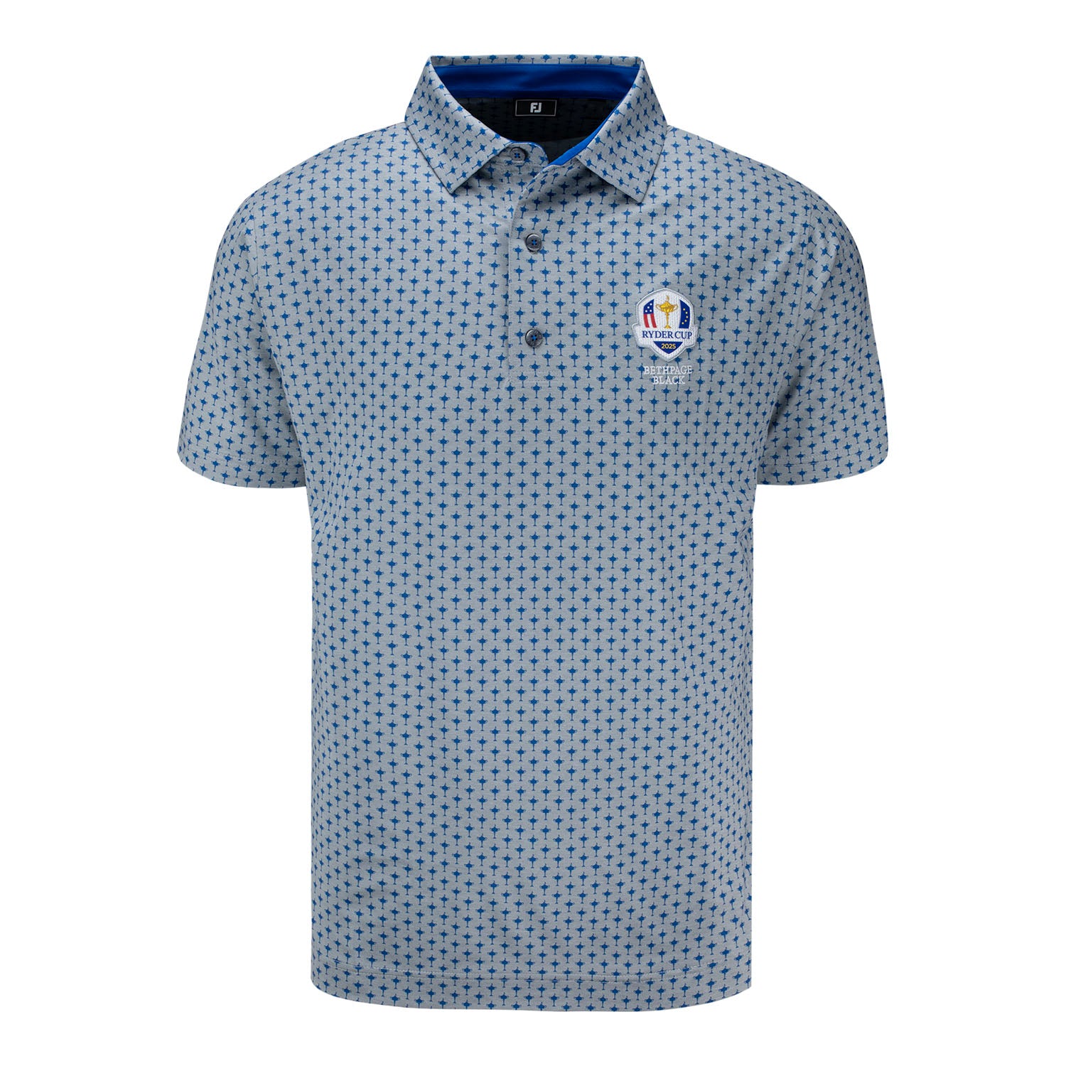 FootJoy 2025 Ryder Cup Trophy Print Polo in Grey and Blue - Front View