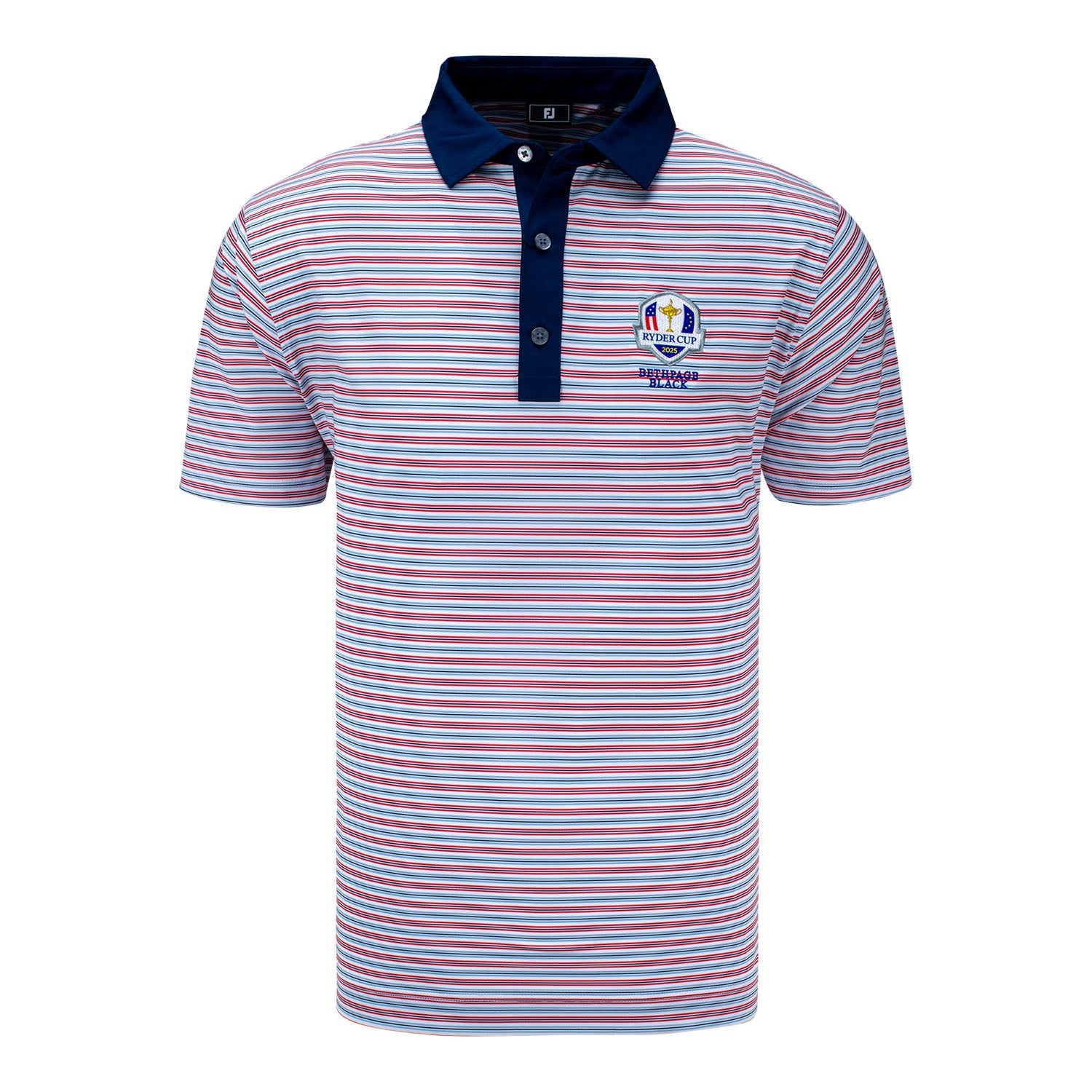 FootJoy 2025 Ryder Cup Stars & Stripes Multistripe Polo in White and Chambray - Front View