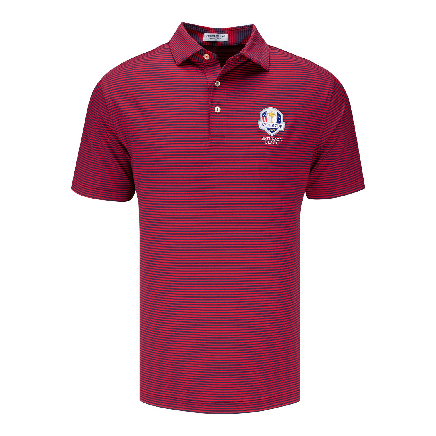 Peter Millar 2025 Ryder Cup Hales Stripe Polo in Red and Navy - Front View