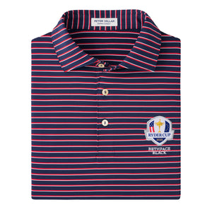 Peter Millar 2025 Ryder Cup Dunnes Wide Stripe Polo in Navy, Red, and White - Folded Front View