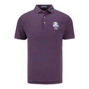 Peter Millar 2025 Ryder Cup Dunnes Wide Stripe Polo in Navy, Red, and White - Front View
