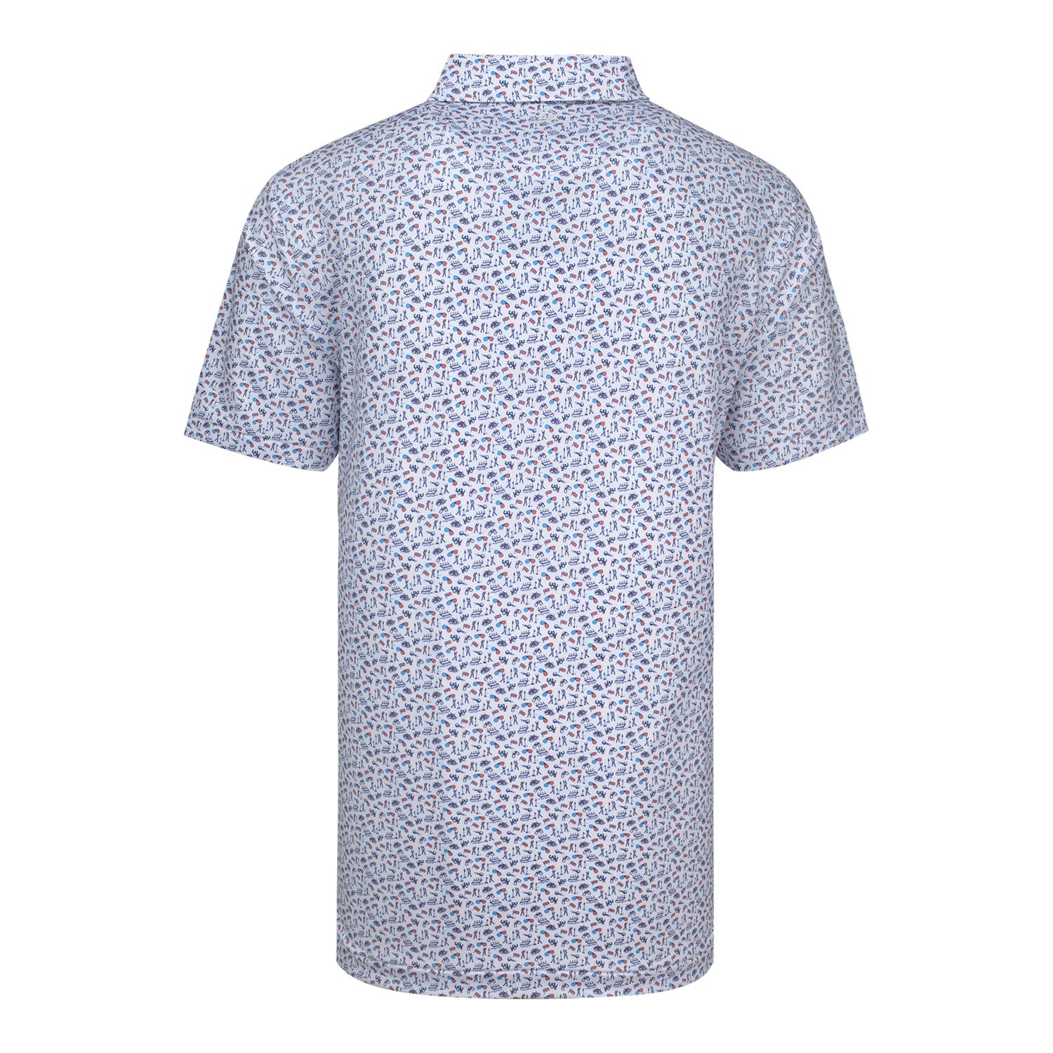 Peter Millar 2025 Ryder Cup Fan Print Polo in White, Red, Navy, and Beta Blue - Front View