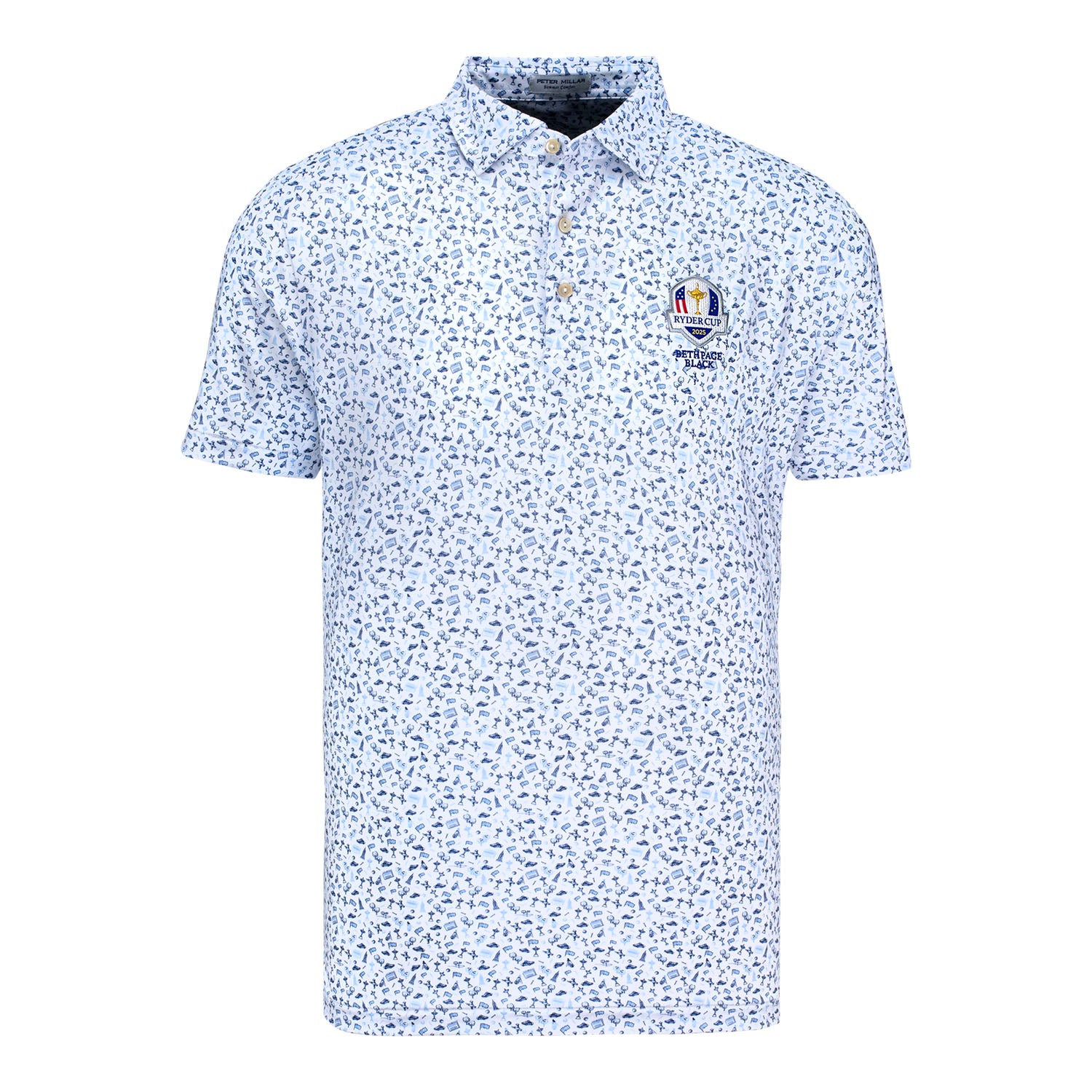 Peter Millar 2025 Ryder Cup New York City Print Polo in White, Cottage Blue, and Navy - Front View