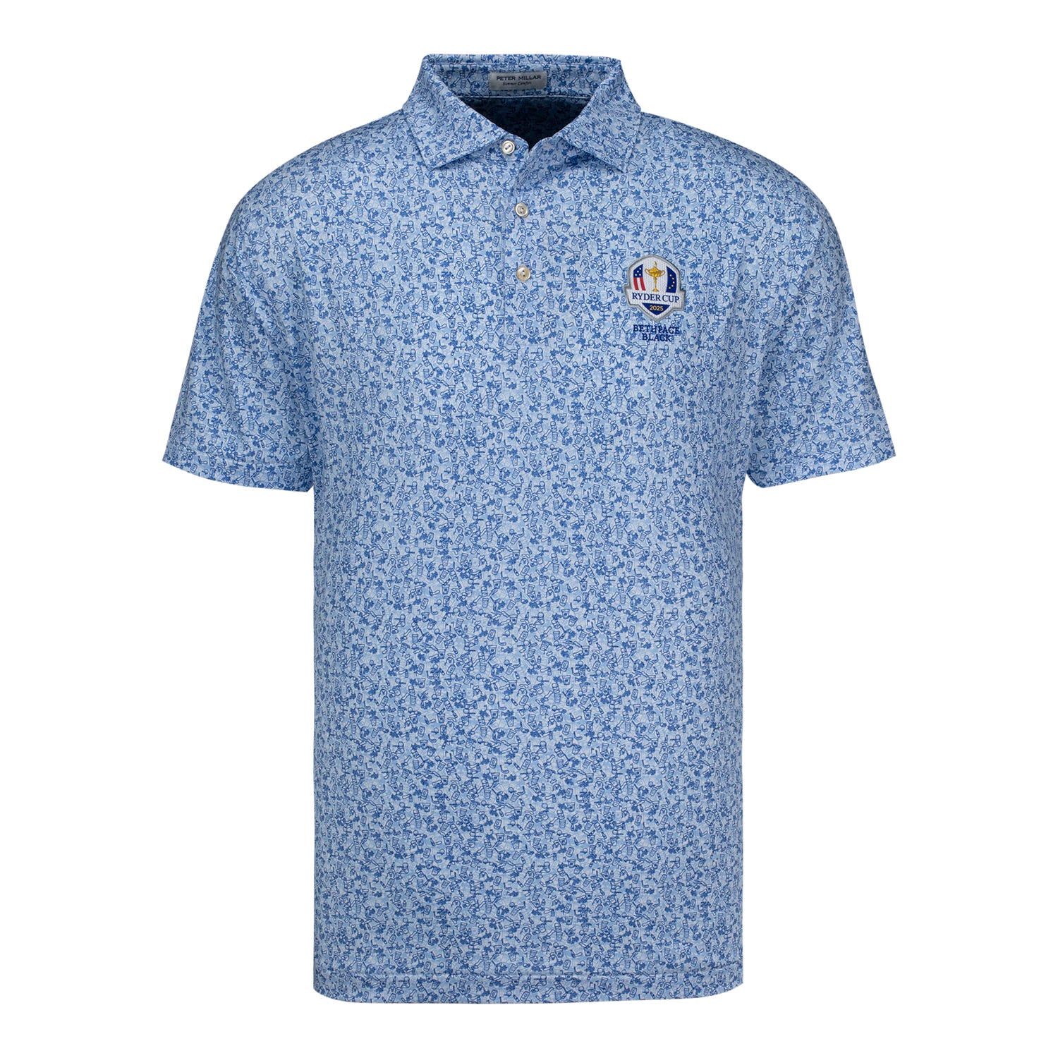 Peter Millar 2025 Ryder Cup Dazed and Transfused Print Polo in White and Cottage Blue - Front View