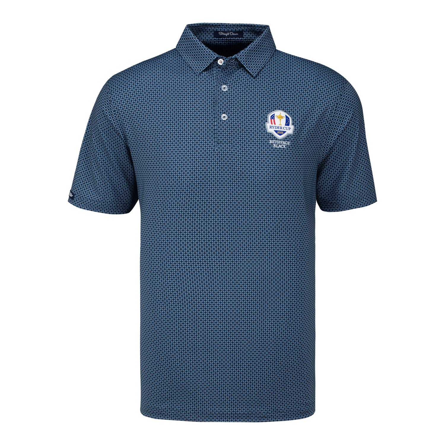 Straight Down 2025 Ryder Cup Intersect Geo Print Polo in New Indigo - Front View