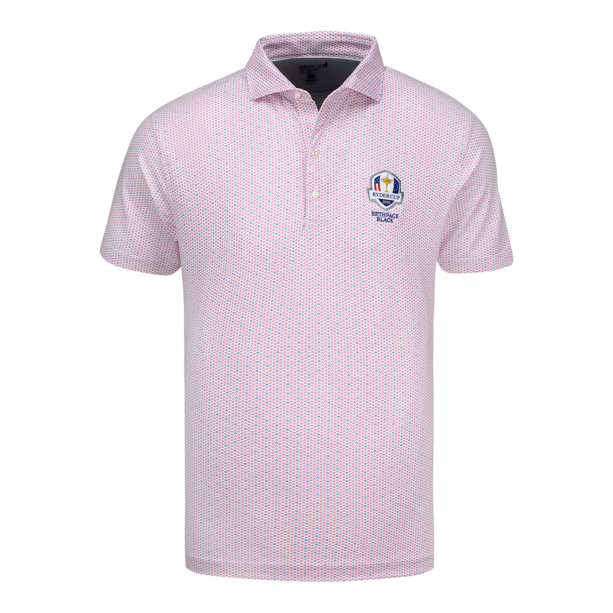 Johnnie-O 2025 Ryder Cup Emillio Pattern Polo in Lobster Red and Barracuda Blue - Front View