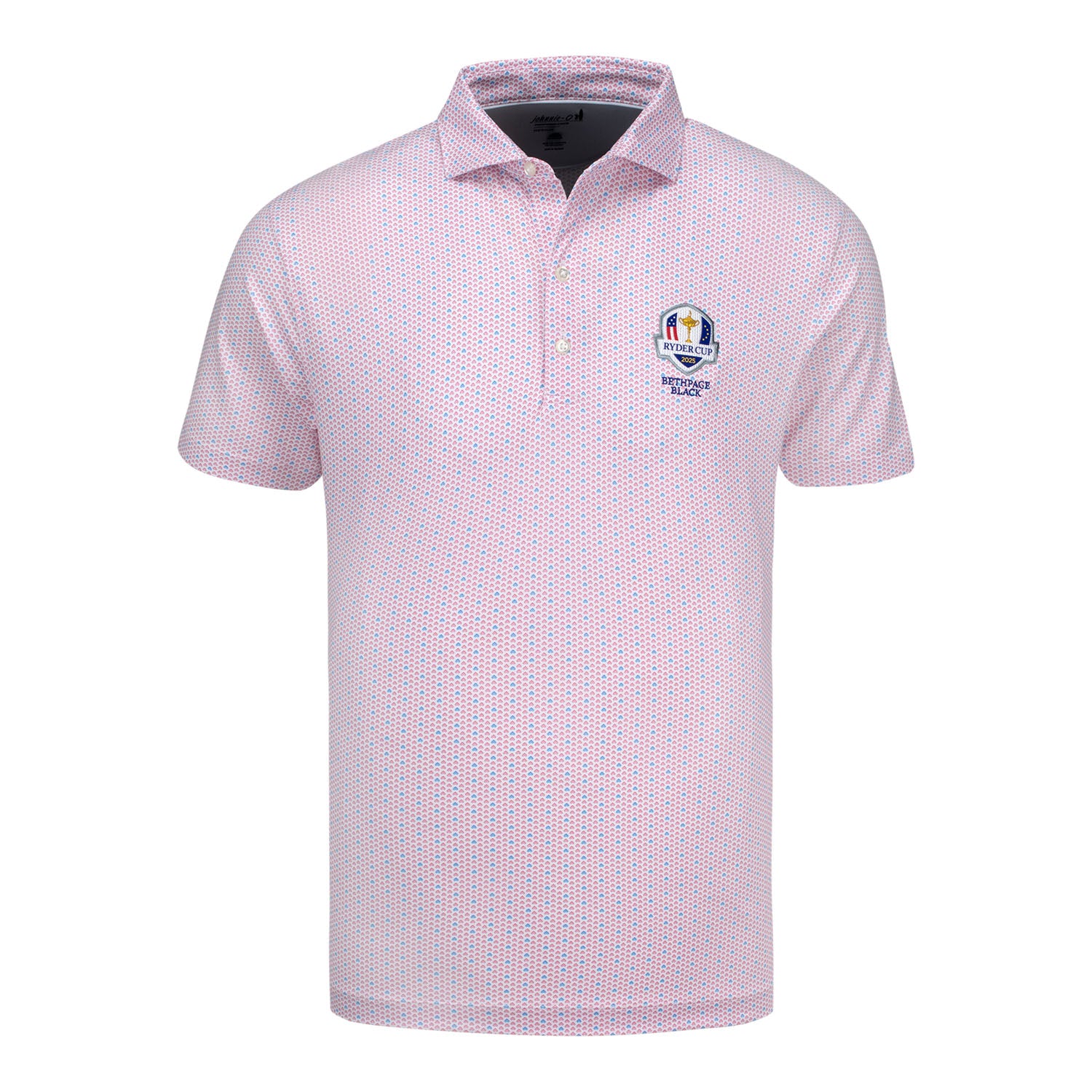 Johnnie-O 2025 Ryder Cup Emillio Pattern Polo in Lobster Red and Barracuda Blue - Front View