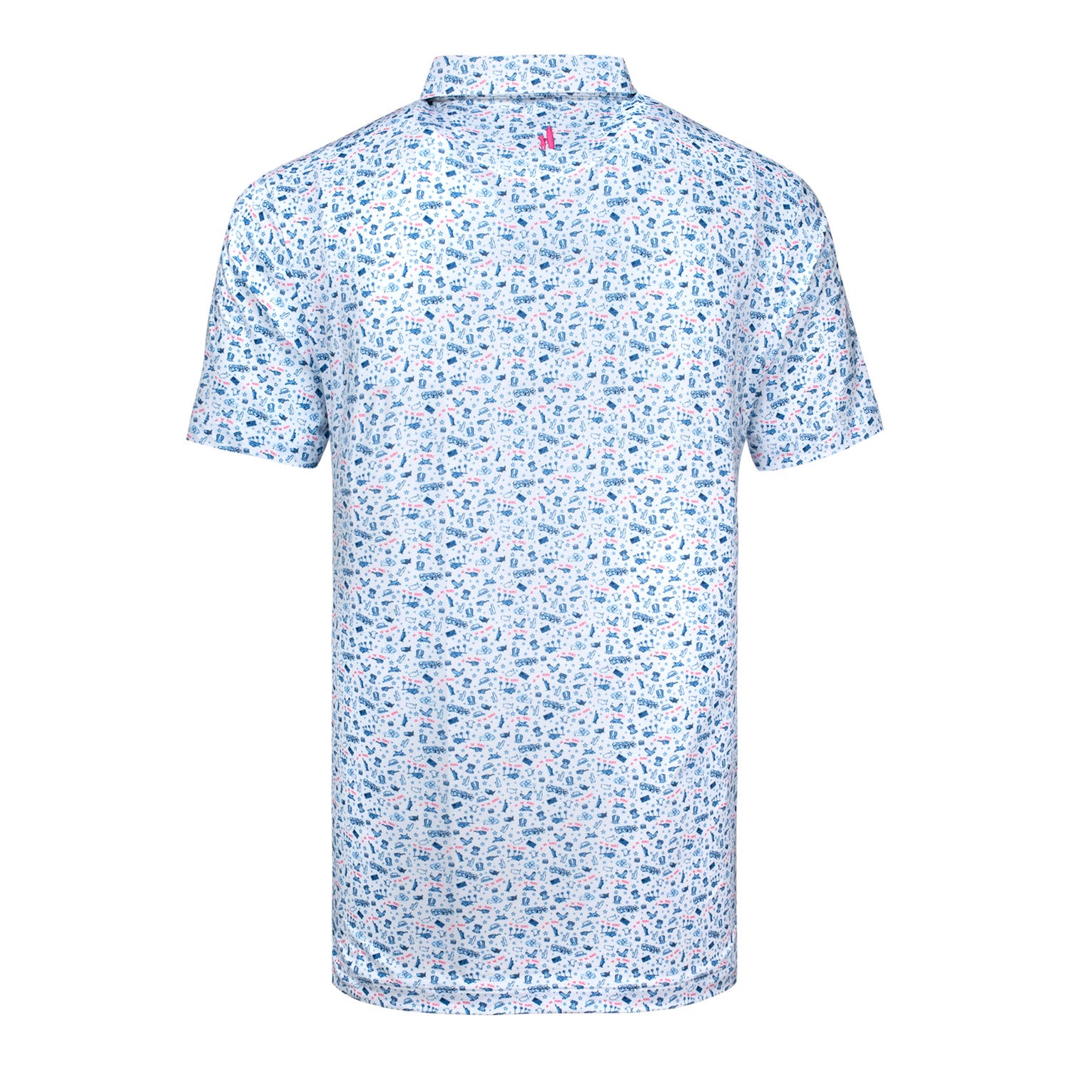 Johnnie-O 2025 Ryder Cup Jo Merica Print Polo in Barracuda Blue and Lobster Red - Front View