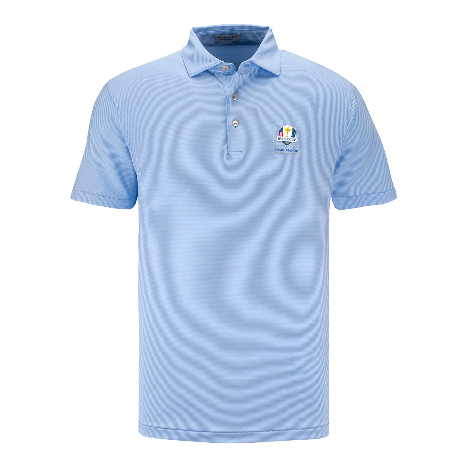 Peter Millar 2027 Ryder Cup Jubilee Stripe Polo in Cottage Blue - Front View