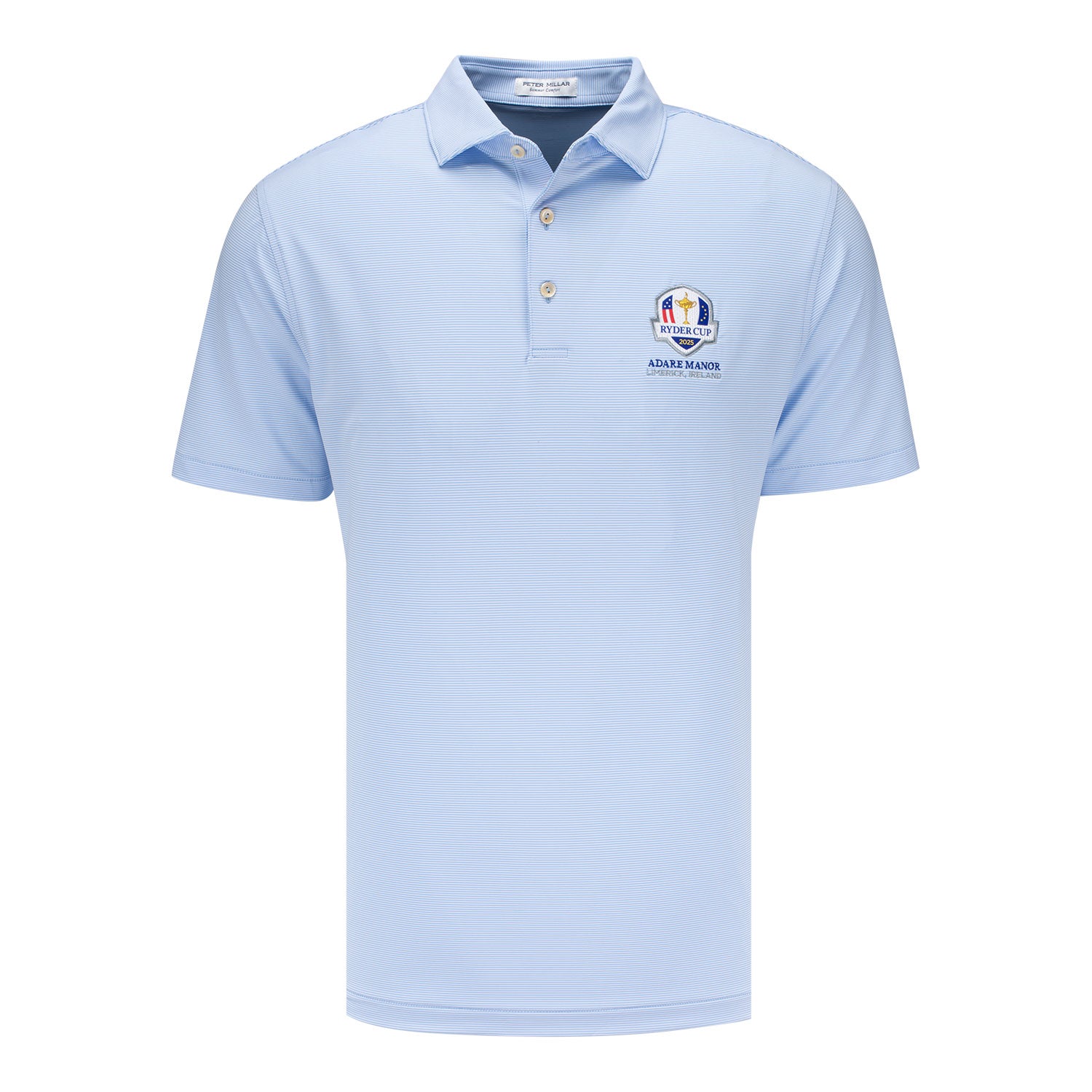 Peter Millar 2027 Ryder Cup Jubilee Stripe Polo in Cottage Blue - Front View
