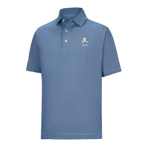 FootJoy 2027 Ryder Cup Microfeeder Stripe Polo in Navy and Light Blue - Front View