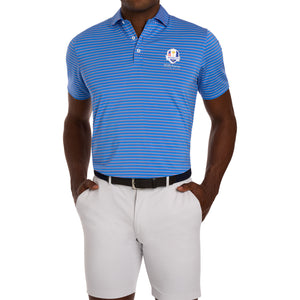 Holderness & Bourne 2027 Ryder Cup Springer Shirt in Horizon Blue, White, and Cabernet - Modeled Front View