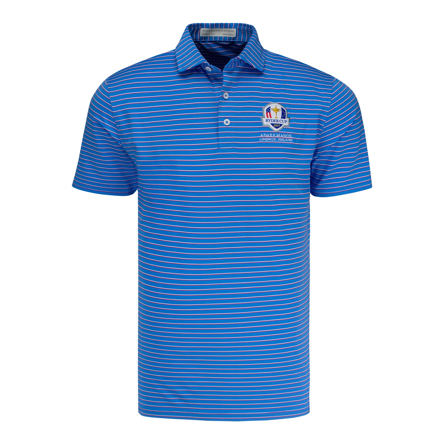 Holderness & Bourne 2027 Ryder Cup Springer Shirt in Horizon Blue, White, and Cabernet - Front View