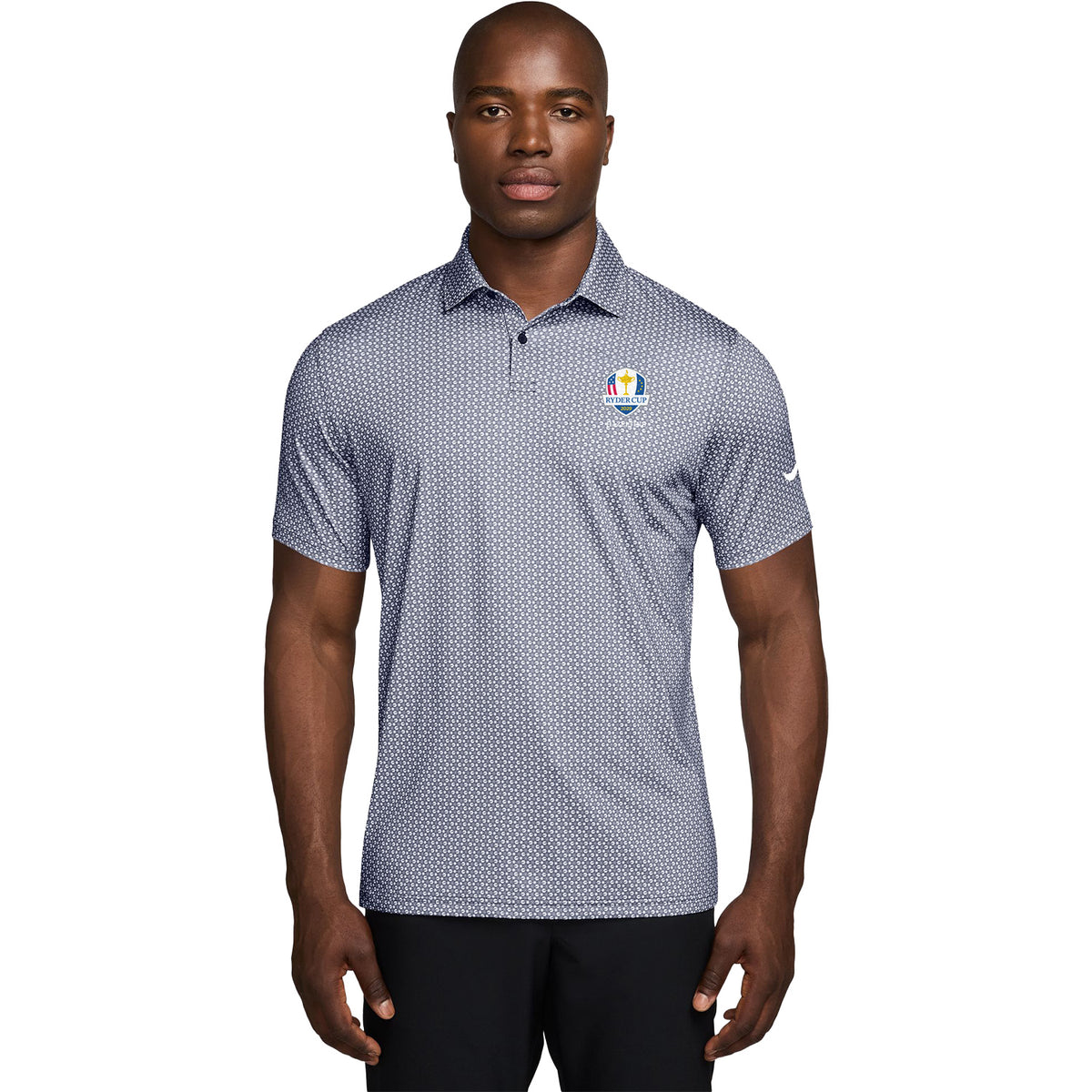Nike 2029 Ryder Cup Micro Print Velocity Polo in College Navy - Modeled Front View