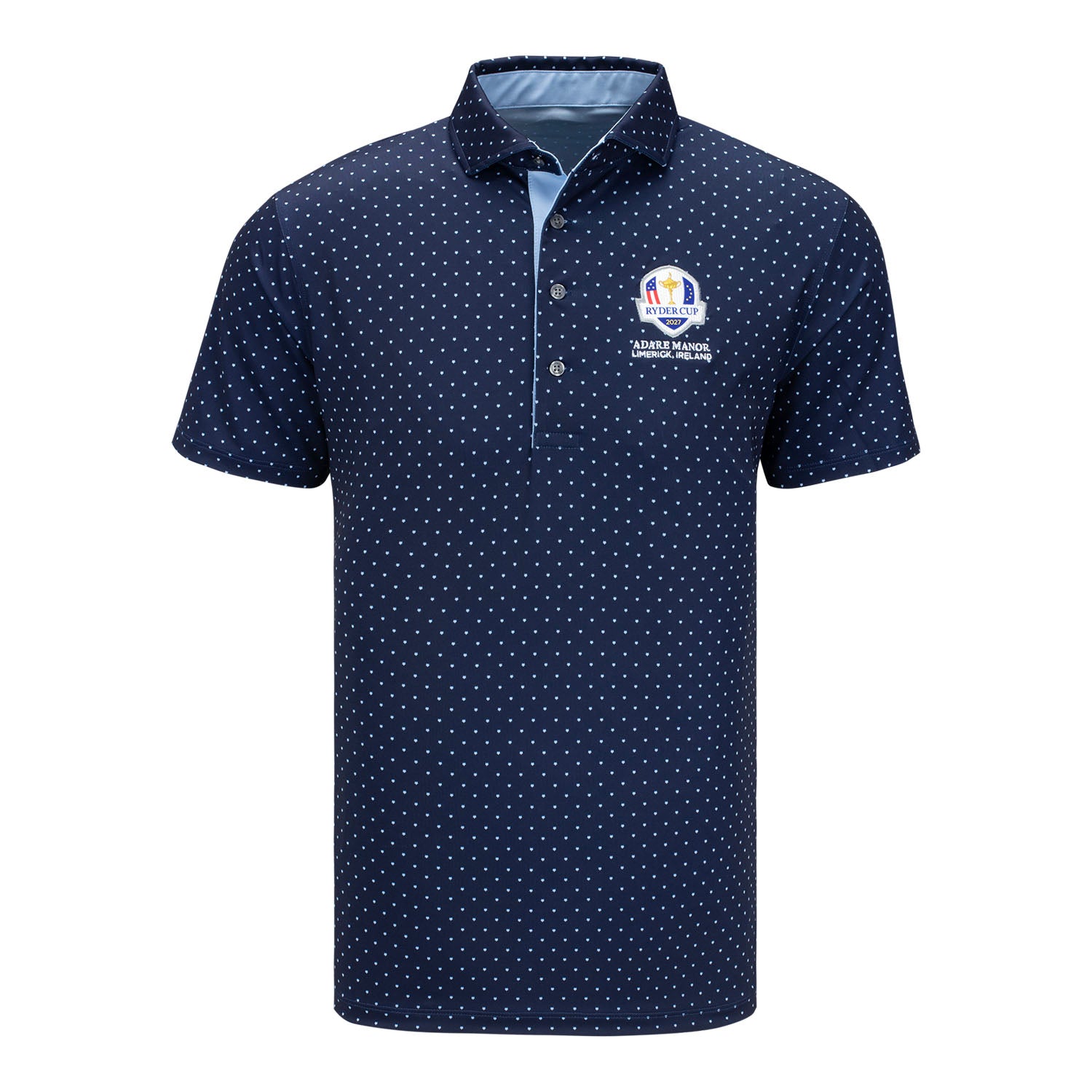 Greyson 2027 Ryder Cup Icon Polo in Maltese Blue - Front View