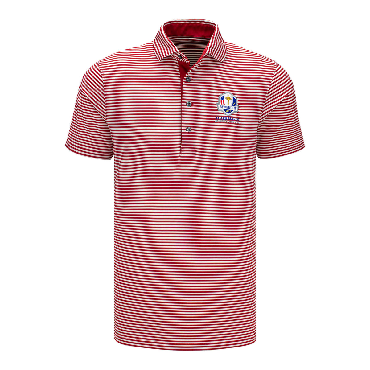Greyson 2027 Ryder Cup Quogue Polo in Varsity Red and Arctic White - Front View