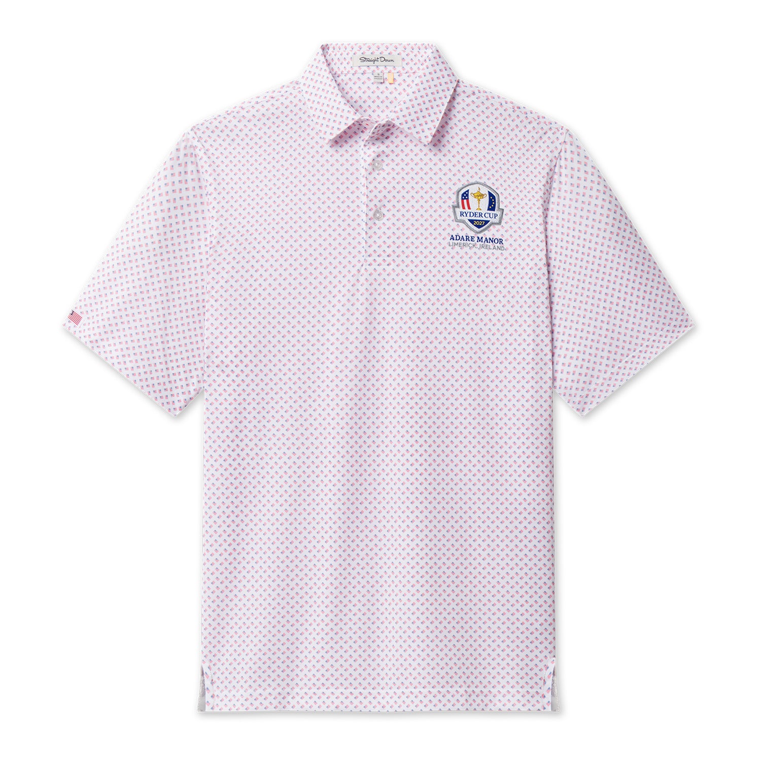 Straight Down 2027 Ryder Cup Old Glory Polo in White - Front