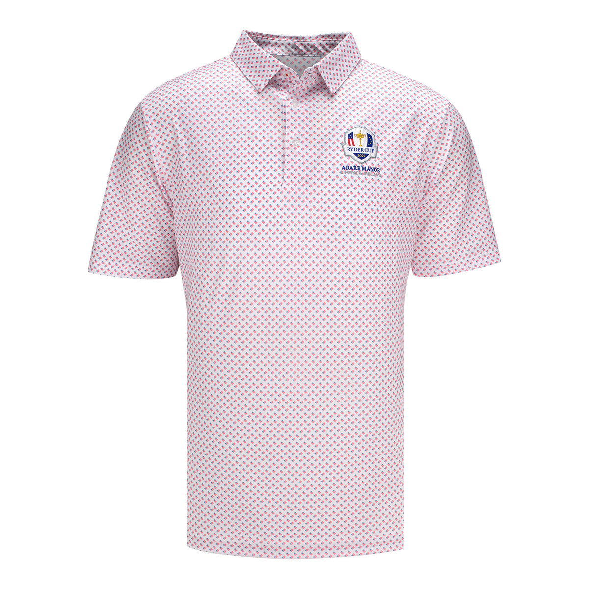 Straight Down 2027 Ryder Cup Old Glory Polo in White - Front View
