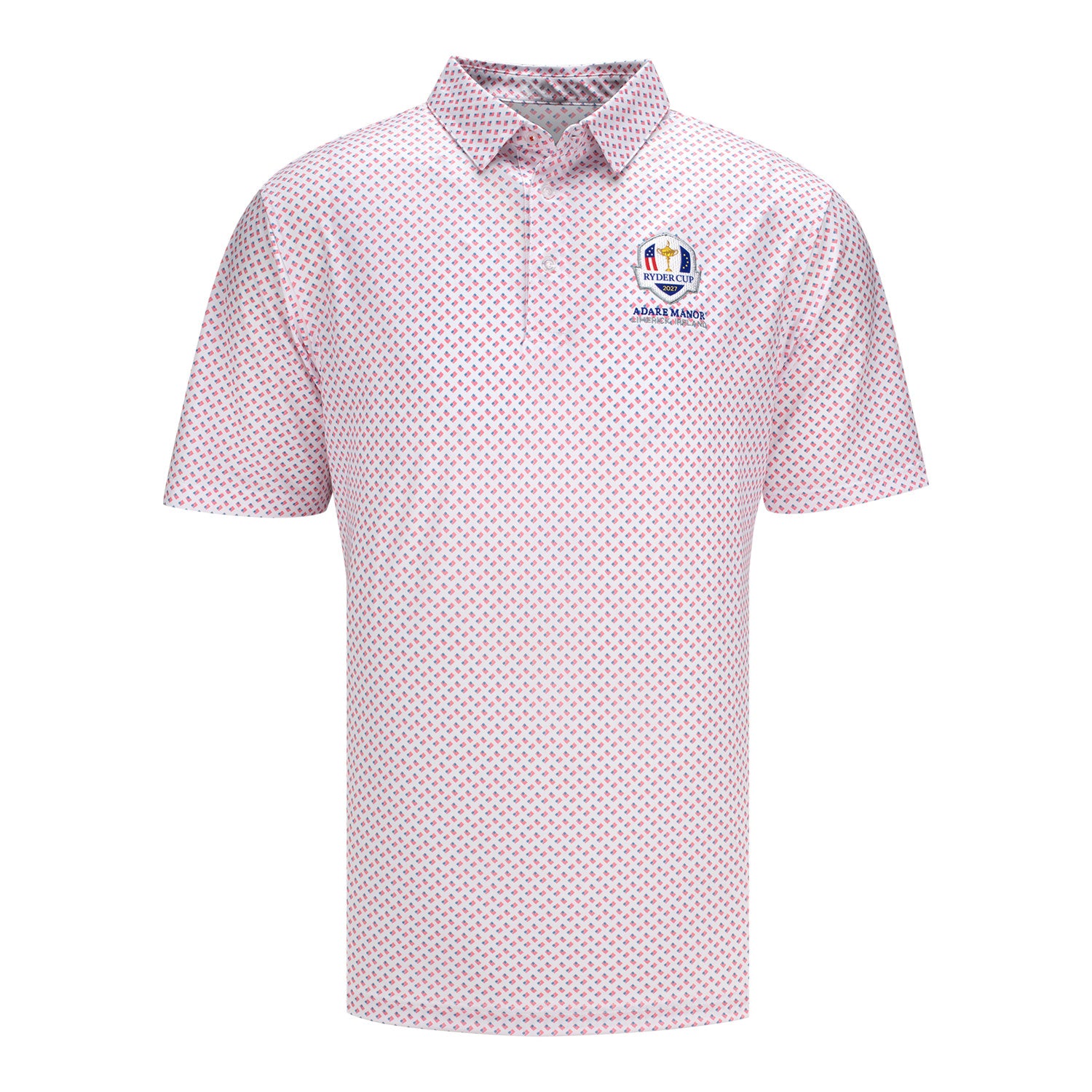 Straight Down 2027 Ryder Cup Old Glory Polo in White - Front View