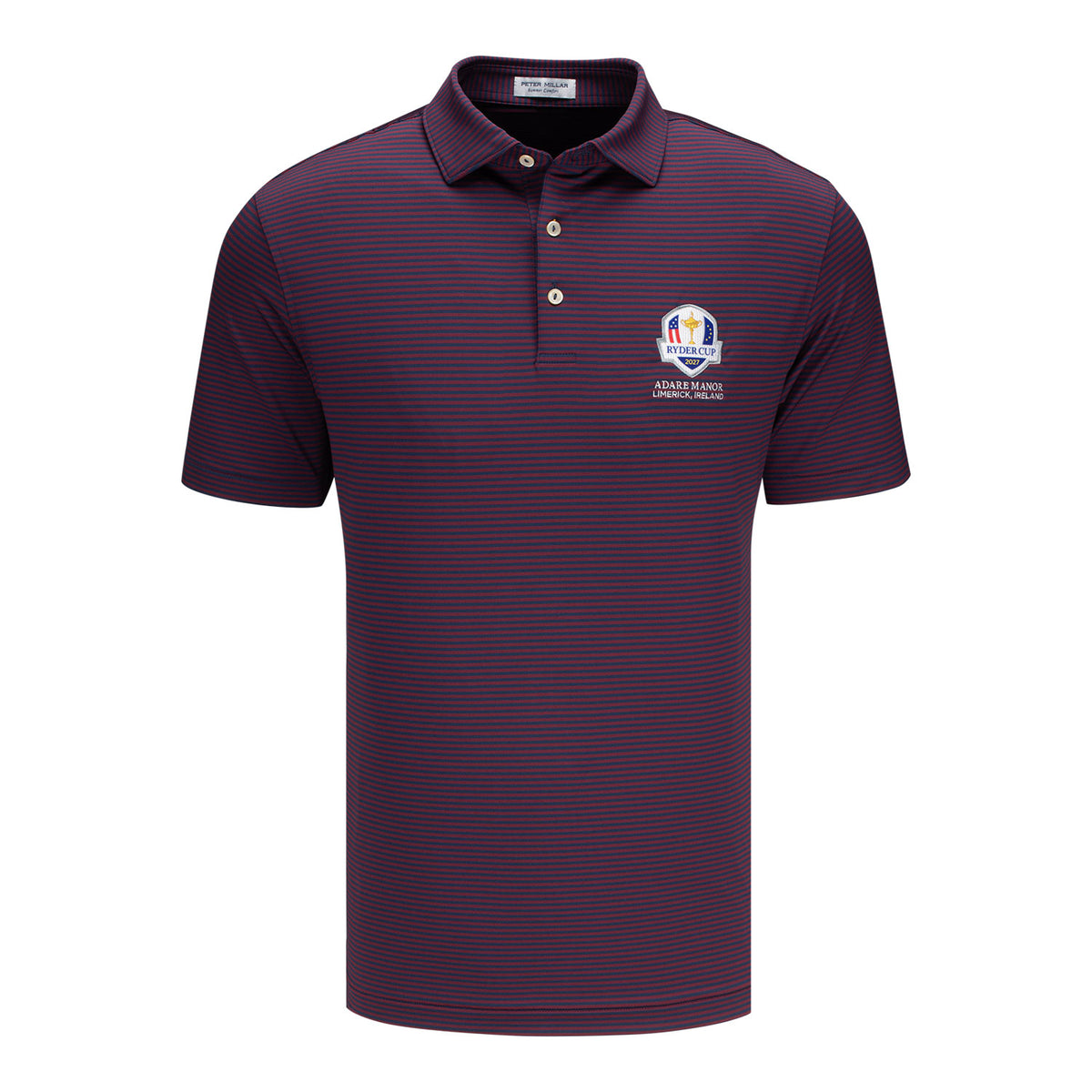 Peter Millar 2027 Ryder Cup Hales Performance Jersey Polo in Navy and Bordeaux - Front